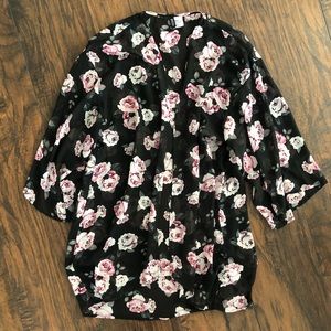 H&M - Black Floral Kimono - Size S